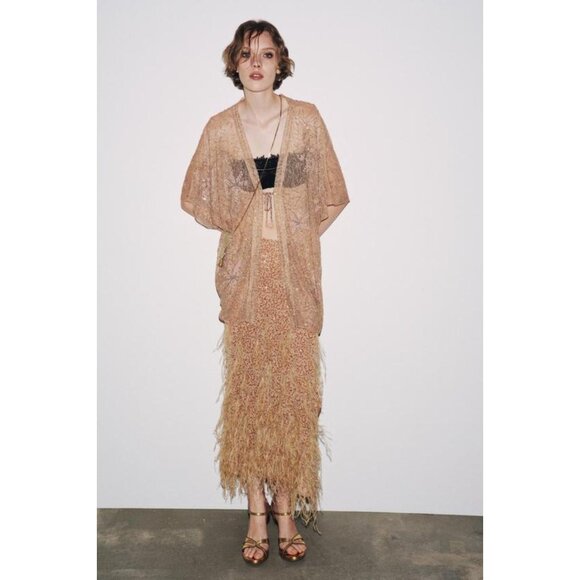 ZARA SEQUIN FEATHER SKIRT - Picture 7 of 10